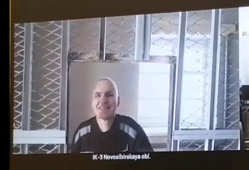 Andrey Vlasov participates in the court hearing via video conferencing from the penal colony